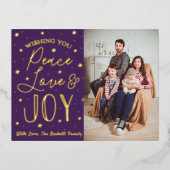 Peace, Love & Joyクリスマスフォト実在 箔シーズンポストカード (正面)