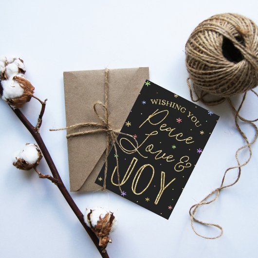 Peace, Love & Joyタイポグラフィ3写真クリスマス シーズンカード