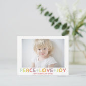PEACE LOVE JOYタイポグラフィHOLIDAYS写真 シーズンポストカード (スタンド正面)
