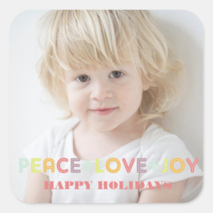 PEACE LOVE JOYタイポグラフィHOLIDAYS写真 スクエアシール