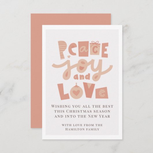 Peace Love Joyフォトクリスマスカード 招待状 (正面/裏面)