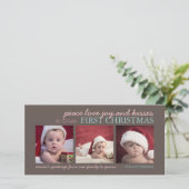 Peace Love Joyベビー初めてのクリスマス写真カード シーズンカード (スタンド正面)