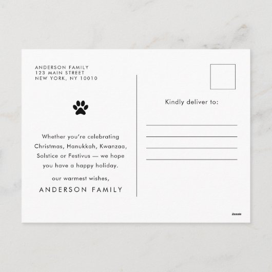 Peace, Love & Joyペットおもしろいのモダン写真カスタム シーズンポストカード (裏面)