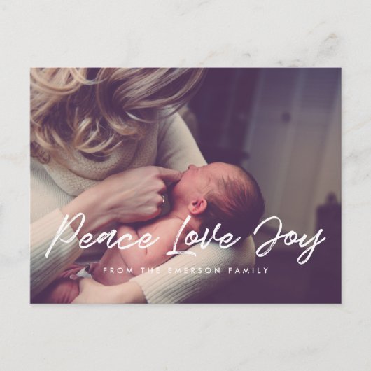 Peace Love Joyホリデーモダン写真 ポストカード (正面)