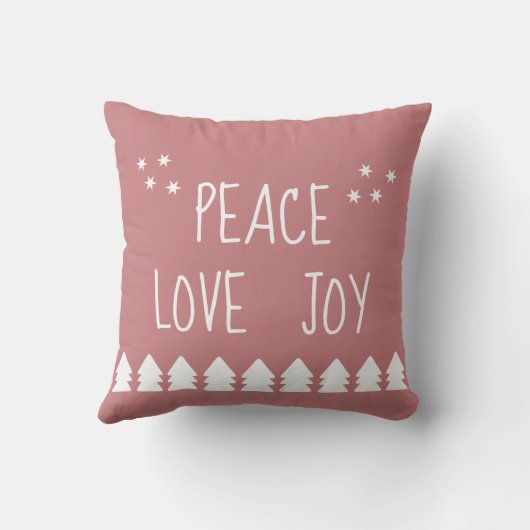 Peace Love JoyホワイトスクリプトソフトピンクのクリスマスT クッション (裏面)
