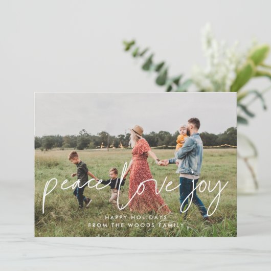 Peace Love Joyミニマリストの感動的写真 シーズンカード (スタンド正面)