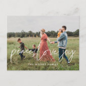 Peace Love Joyミニマルモダンリストホリデー写真 ポストカード (正面)