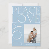 Peace Love Joy写真青い白いクリスマス シーズンカード (正面)