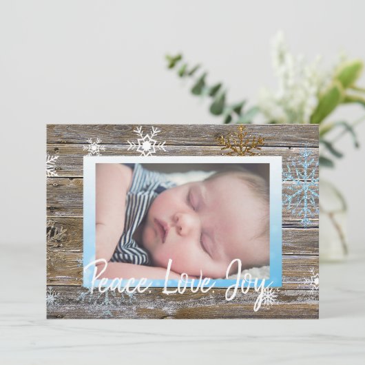 Peace Love Joy家族の写真クリスマス シーズンカード (スタンド正面)