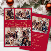 Peace Love Joy赤い金ゴールド写真コラージュのクリスマス シーズンカード