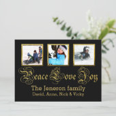 Peace Love Joy金ゴールド、黒いクリスマスグルーポンの写真 シーズンカード (スタンド正面)