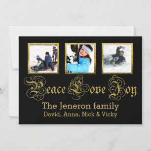 Peace Love Joy金ゴールド、黒いクリスマスグルーポンの写真 シーズンカード