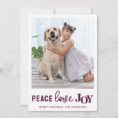 PEACE LOVE JOY パーソナライズされた Plum Dog Pet写真 シーズンカード (正面)