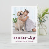 PEACE LOVE JOY パーソナライズされた Plum Dog Pet写真 シーズンカード (スタンド正面)