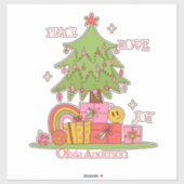 Peace, Love & Joy – ピンクのレトロクリスマスツリー シール (シート)
