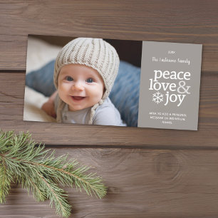 Peace Love Joy – 写真モダン- Taupe シーズンカード
