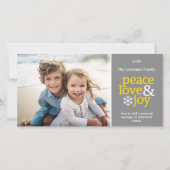 Peace Love Joy – 写真 – 灰色の黄色 シーズンカード (正面)
