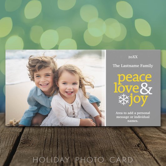 Peace Love Joy – 写真 – 灰色の黄色 シーズンカード