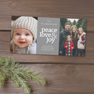 Peace Love Joy - 2枚の写真 – グレーのドット シーズンカード
