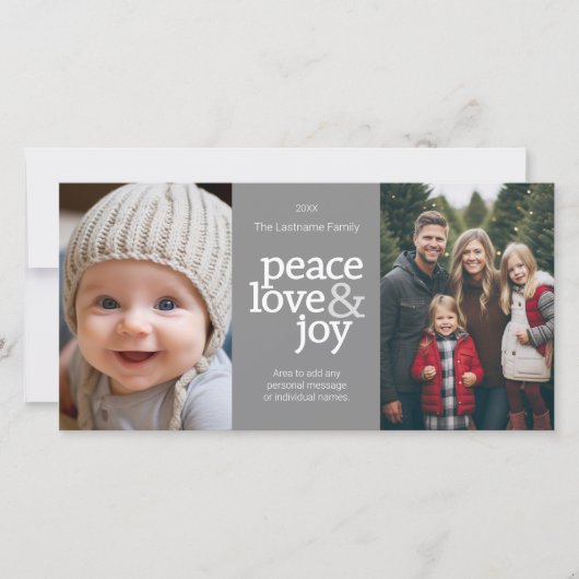 Peace Love Joy - 2枚の写真 – グレーのドット シーズンカード (正面)