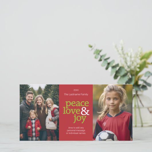 Peace Love & Joy - 2枚の写真(赤と緑) シーズンカード (スタンド正面)