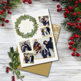 Peace Love Joy 5 Photo Greenery Christmas金ゴールド 箔シーズンカード
