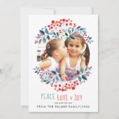Peace love Joy and coral biries Christmas photo シーズンカード (正面)