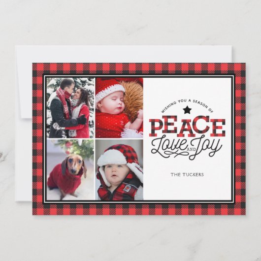 PEACE Love Joy Buffalo Plaid 縁ど 4-Photo Card シーズンカード (正面)