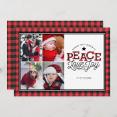 PEACE Love Joy Buffalo Plaid 縁ど 4-Photo Card シーズンカード (正面/裏面)
