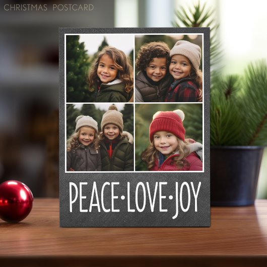 Peace Love Joy Chalkboard 4フォトコラージュ シーズンポストカード