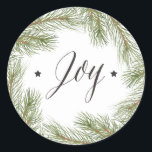 Peace Love Joy Christmasステッカー ラウンドシール<br><div class="desc">Peace Love Joy Christmas Roundステッカー。パインコーンテーマ。カスタマイズ。クリスマスコレクションの一部。</div>