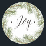 Peace Love Joy Christmasステッカー ラウンドシール<br><div class="desc">Peace Love Joy Christmas Roundステッカー。パインコーンテーマ。カスタマイズ。クリスマスコレクションの一部。</div>