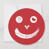 Peace Love Joy Christmas おもしろい顔On Red Photo シーズンカード (正面)