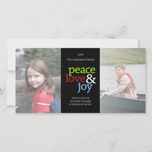 Peace Love Joy Christmas 2フォトコラージュ シーズンカード (正面)
