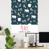 Peace Love & Joy Christmas Animals Pattern ポスター (ホームオフィス)