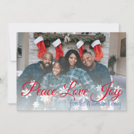 Peace Love Joy Christmas Your Photo Red Script シーズンカード