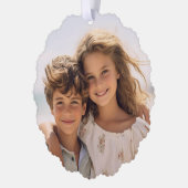 Peace Love Joy Green Bokeh - Christmas Photo オーナメントカード (左)