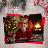 Peace Love & Joy Minimalist Script Photo Christmas シーズンカード