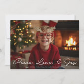 Peace Love & Joy Minimalist Script Photo Christmas シーズンカード (正面)