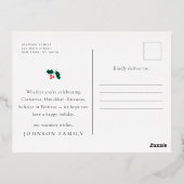 Peace Love & Joy Modern Red Holly Berries Foliage 箔シーズンポストカード (裏面)