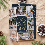 Peace, Love & Joy | Multi Photo Collage 箔シーズンカード<br><div class="desc">Beautiful typography based holiday photo card features eight of your favorite family photos arranged in a collage layout. "Wishing you peace,  love and joy" appears in the center in gold foil hand lettered typography on a midnight blue background dotted with festive stars. Personalize with your family name beneath.</div>