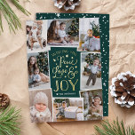 Peace, Love & Joy | Multi Photo Collage 箔シーズンカード<br><div class="desc">Beautiful typography based holiday photo card features eight of your favorite family photos arranged in a collage layout. "Wishing you peace,  love and joy" appears in the center in gold foil hand lettered typography on a rich hunter green background dotted with festive stars. Personalize with your family name beneath.</div>