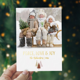 Peace Love Joy Photo Personalized Elegant Gold 箔シーズンカード
