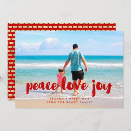 Peace Love Joy Red Christmas Family Photo シーズンカード