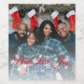 Peace Love Joy Red Script Your Photo ワインラベル (シングルラベル)