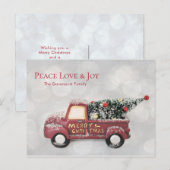 Peace Love & Joy Red Toy Truck Delivery シーズンポストカード (正面/裏面)
