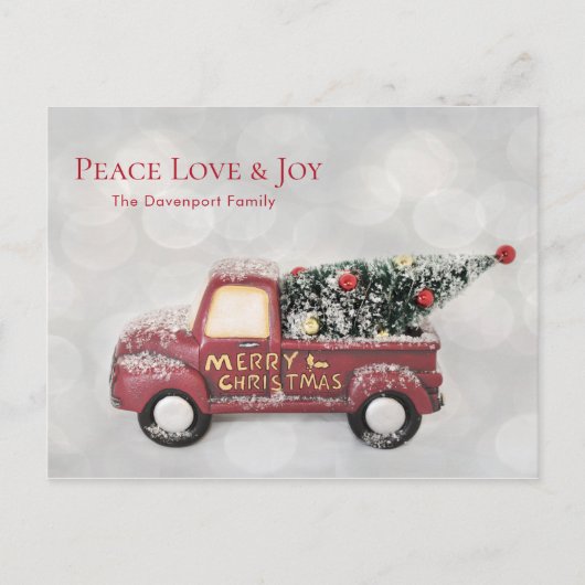 Peace Love & Joy Red Toy Truck Delivery シーズンポストカード (正面)
