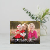 Peace Love Joy Scriptクリスマスフォト実在金ゴールド 箔シーズンポストカード (立ち正面)