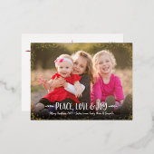 Peace Love Joy Scriptクリスマスフォト実在金ゴールド 箔シーズンポストカード (正面/裏面)