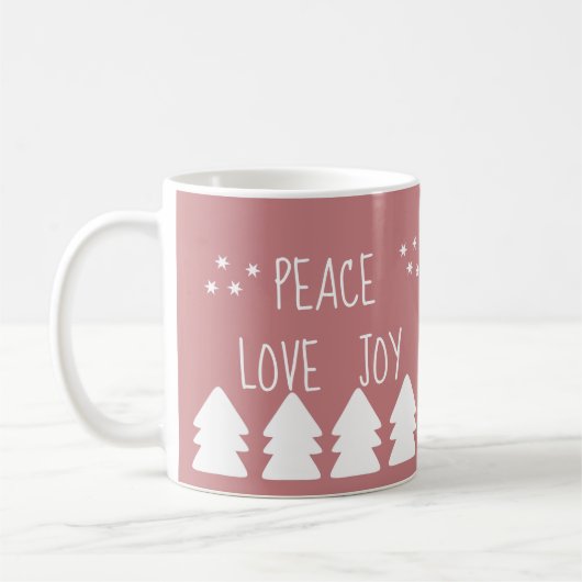 Peace Love Joy Scriptソフトピンクのクリスマスコーヒー コーヒーマグカップ (左)